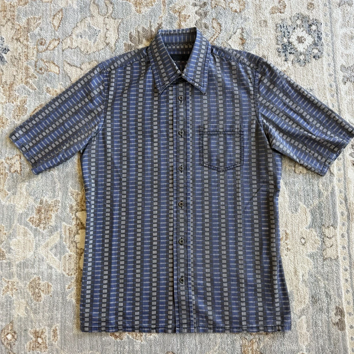 PRADA Cotton Short Sleeve Casual Button-Down Shirts for Men for