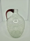 Vintage MCM Blenko Glass 417 Moonshine Jug In Crystal Crackle W/amethyst Handle