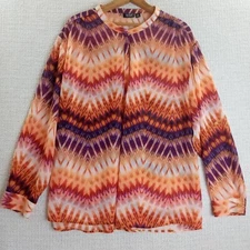 ANA Top Womens  2X Lightweight Ikat Look Print Semi Sheer Poly Blouse Boho Flowy