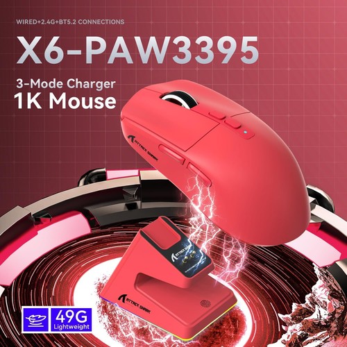 ATTACK SHARK X6 49g SUPERLIGHT Mouse,PixArt PAW3395 Gaming Sensor, BT/2.4G/Wired - Picture 21 of 28