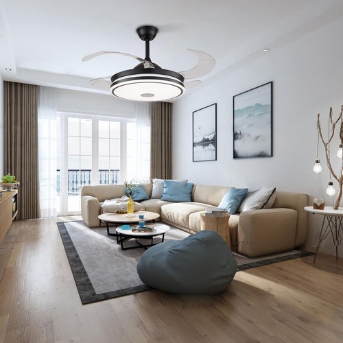 42" Retractable Ceiling Fan w/Light + Bluetooth Speaker Dimmable LED Chandelier - Picture 5 of 19