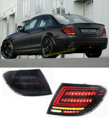 For Benz W204 C300 C250 C63 2007-2014 LED Smoke Black Rear Tail Lights ...