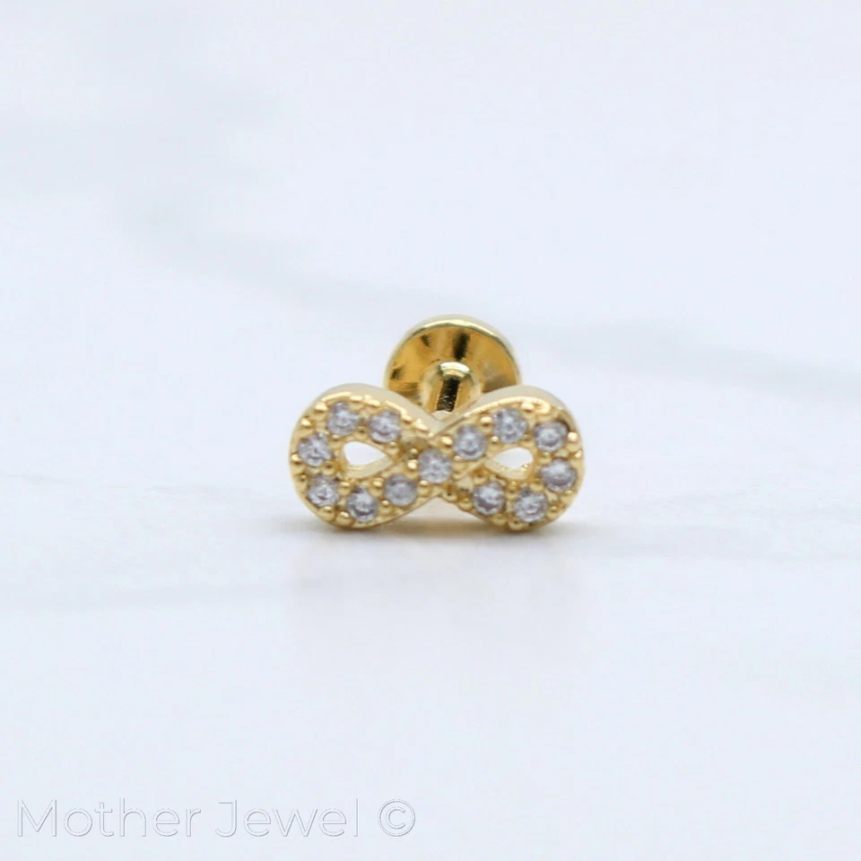 SIMULATED DIAMOND INFINITY SILVER 14K ROSE YELLOW GOLD IP 6MM CARTILAGE STUD - Image 3 of 4