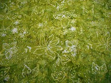 Batik Fabric By The Half-Yard Lt Green Floral on Green Hand-Dyed Cotton 22