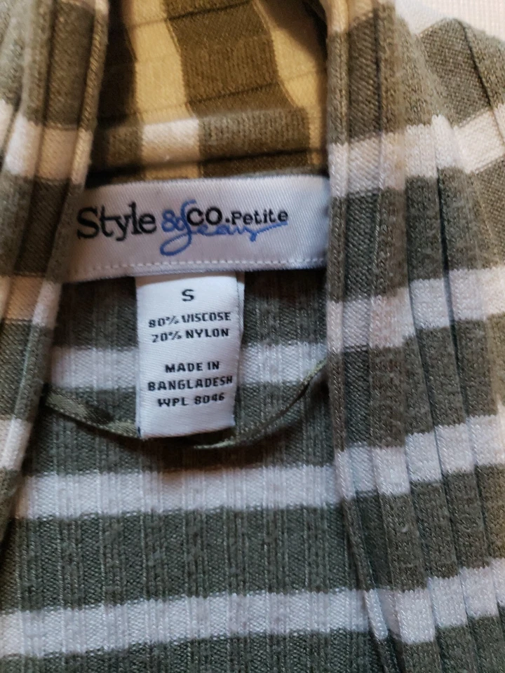 Cárdigan a rayas verdes y blancas con frente abierto STYLE & CO MACY'S para mujer; talla S Foto 2 de 4