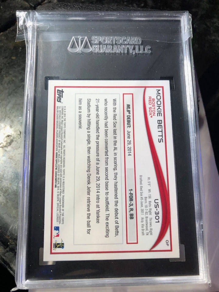 Mookie Betts 2014 Topps Update SGC 9.5 US-301 ROOKIE Debut RC WORLD SERIES CHAMP - Image 2 of 2
