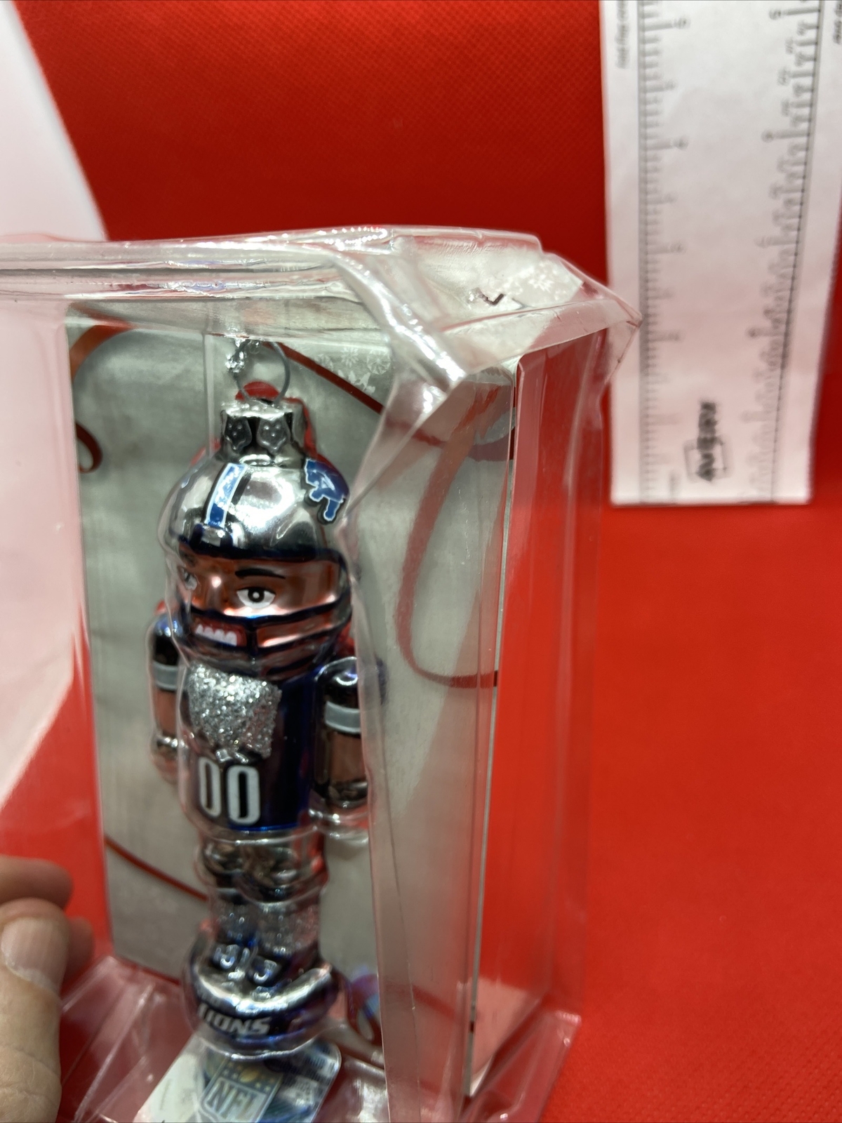 NFL Blown Glass Detroit Lions Football Player Nutcracker Ornament 00