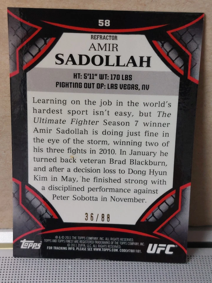 Amir Sadollah #58 2011 Topps UFC Finest Gold Refractor #36/88 - Image 2 of 2