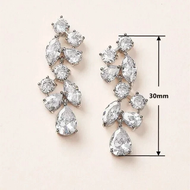 3Ct Round Lab Created Diamond Women's Drop Dangle Earrings 14K White Gold Plated - Image 3 of 4