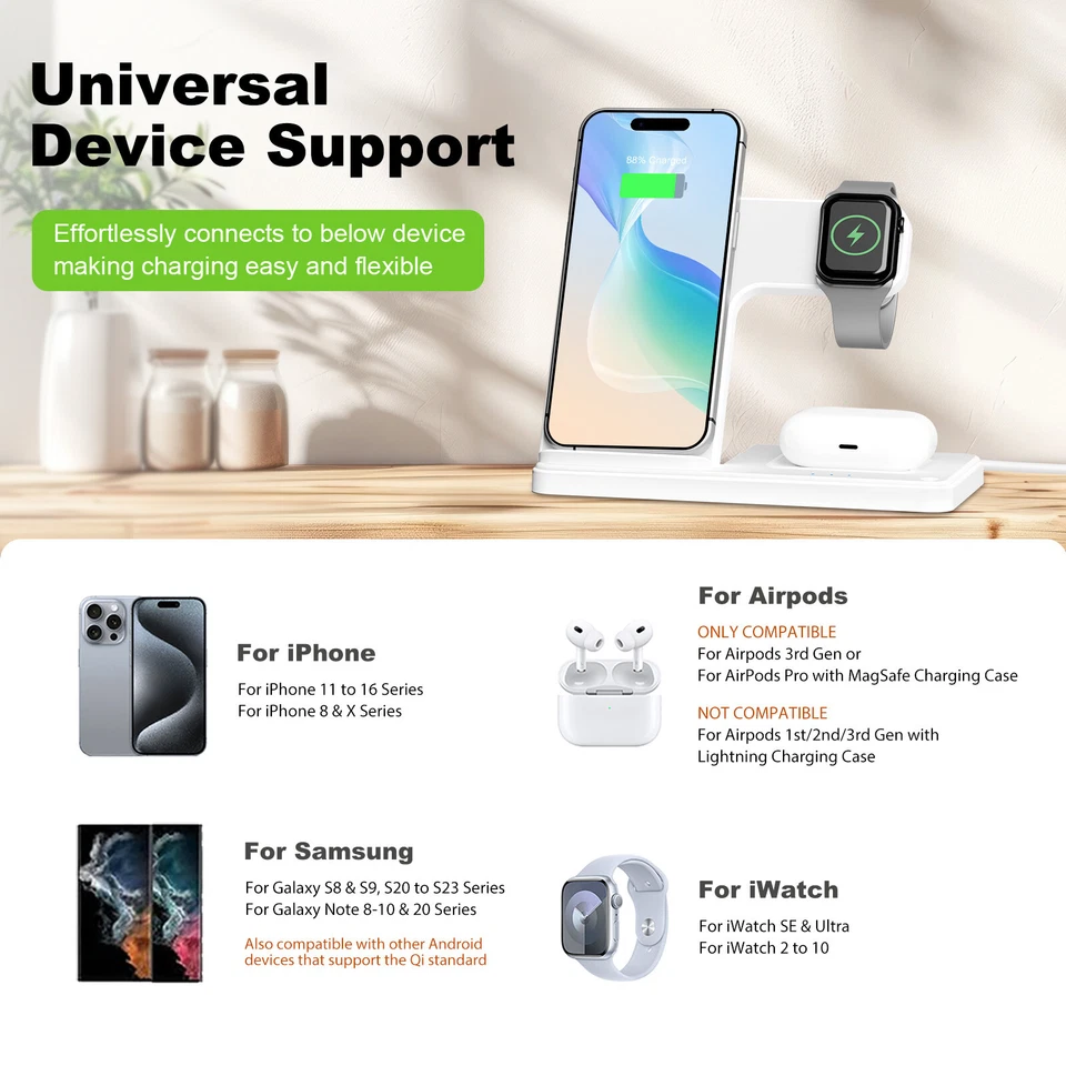 3 in 1 Wireless Charger Station For Apple Watch Air Pods iPhone 16 15 14 13 12 X - Image 4 of 4