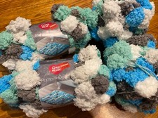 4 Skeins Red Heart POMP-A-DOODLE Beach House Yarn Green/Blue/White/Gray 7 Jumbo