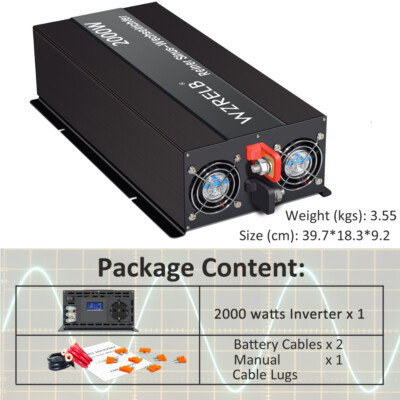 2000W Pure Sine Wave Inverter 36V to 230V 50Hz Power Converter Solar Car Truck