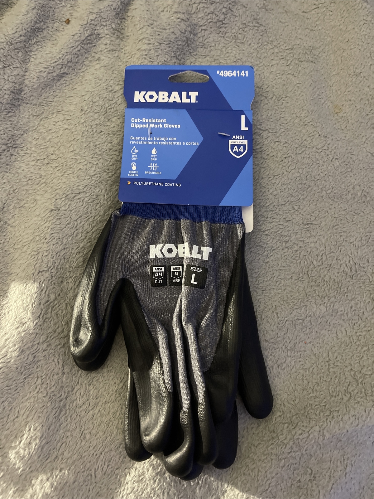 Kobalt 4964141 Large Cut Resistant Dipped Work Gloves 1 Pair Blue 