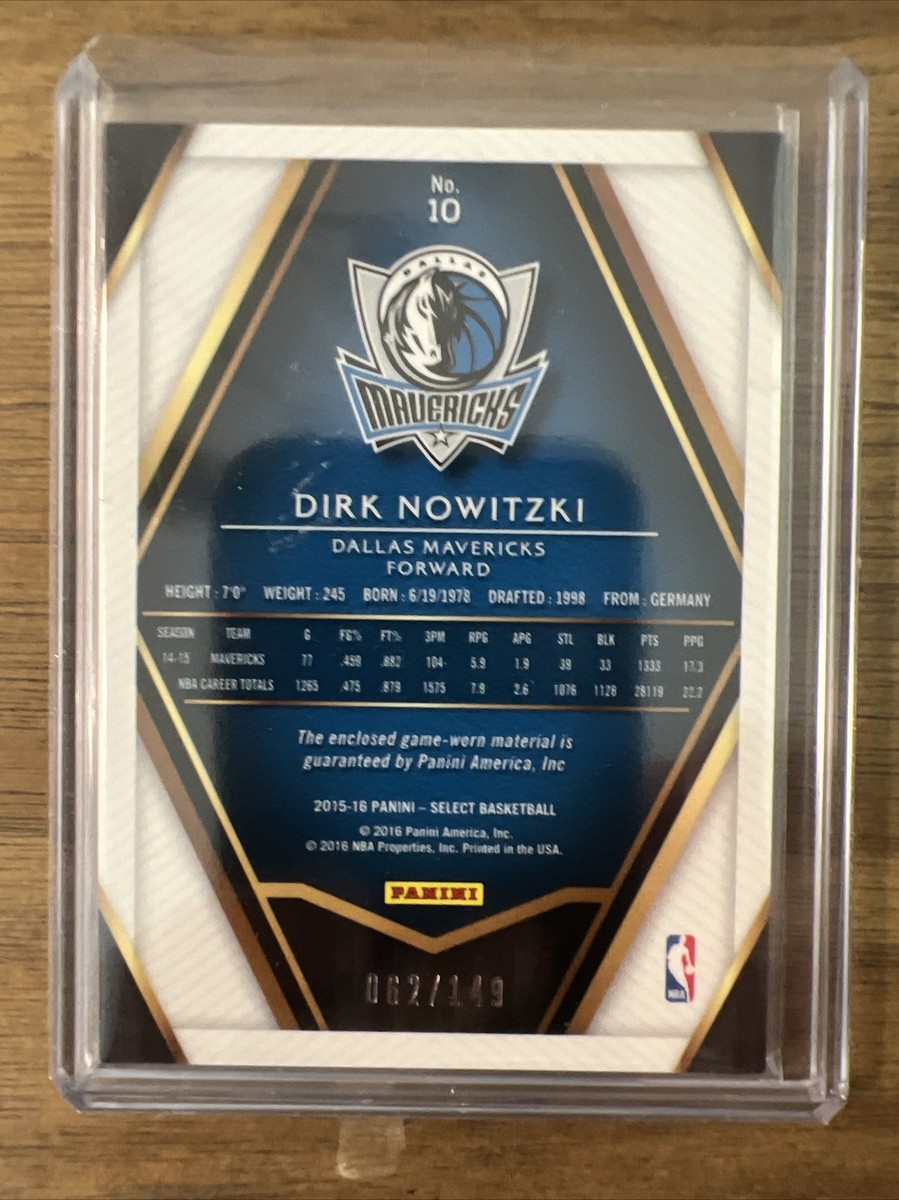2015-16 Dirk Nowitzki Panini Select #10 Jersey 62/149 Dallas 