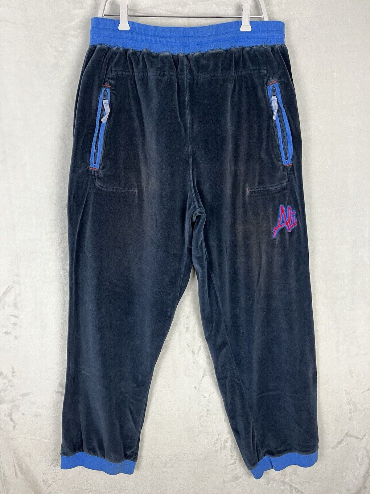 FUBU Men VTG Jogger XL Navy Velvet ALI Platinum Zip Pocket Drawstring Loose Pant