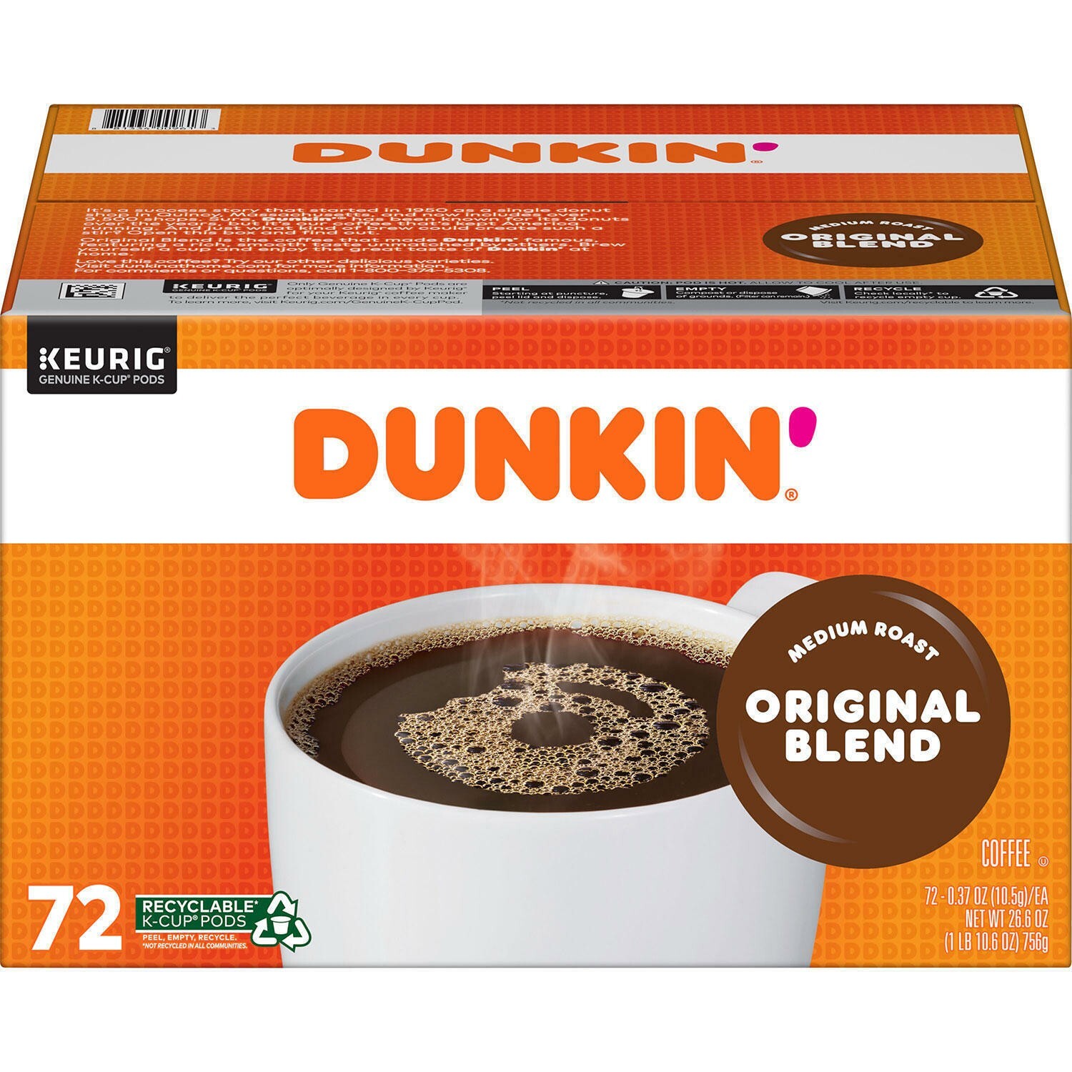 Dunkin' Donuts, Original Blend, Medium Roast, K-Cup Pods, 72ct FREE SHIPPING