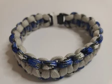 Survival Bracelet Cord Blue Gray 8" Long Snap Closure 