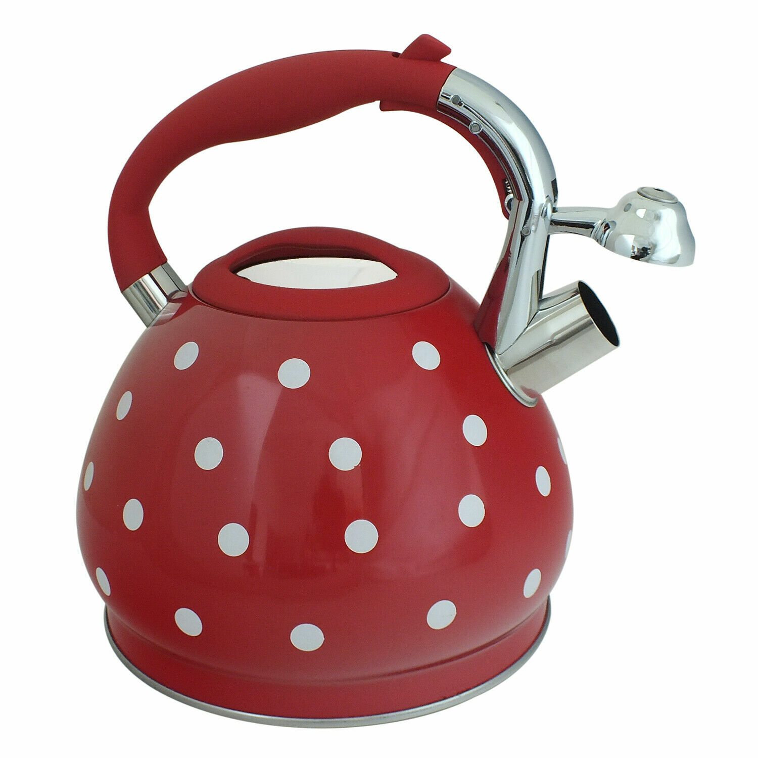 Prima Red Polka Dot 3.5l Stainless Steel Whistling Kettle for Gas