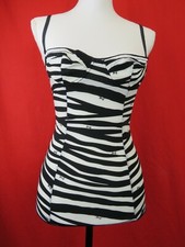 DOLCE & GABBANA M51397 BLACK WHITE ZEBRA LOGO BRA STRETCH  DRESS TANK TOP XS 