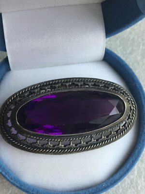 Brooch silver 875 Russian Soviet  purple amethyst labarat corund vintage USSR