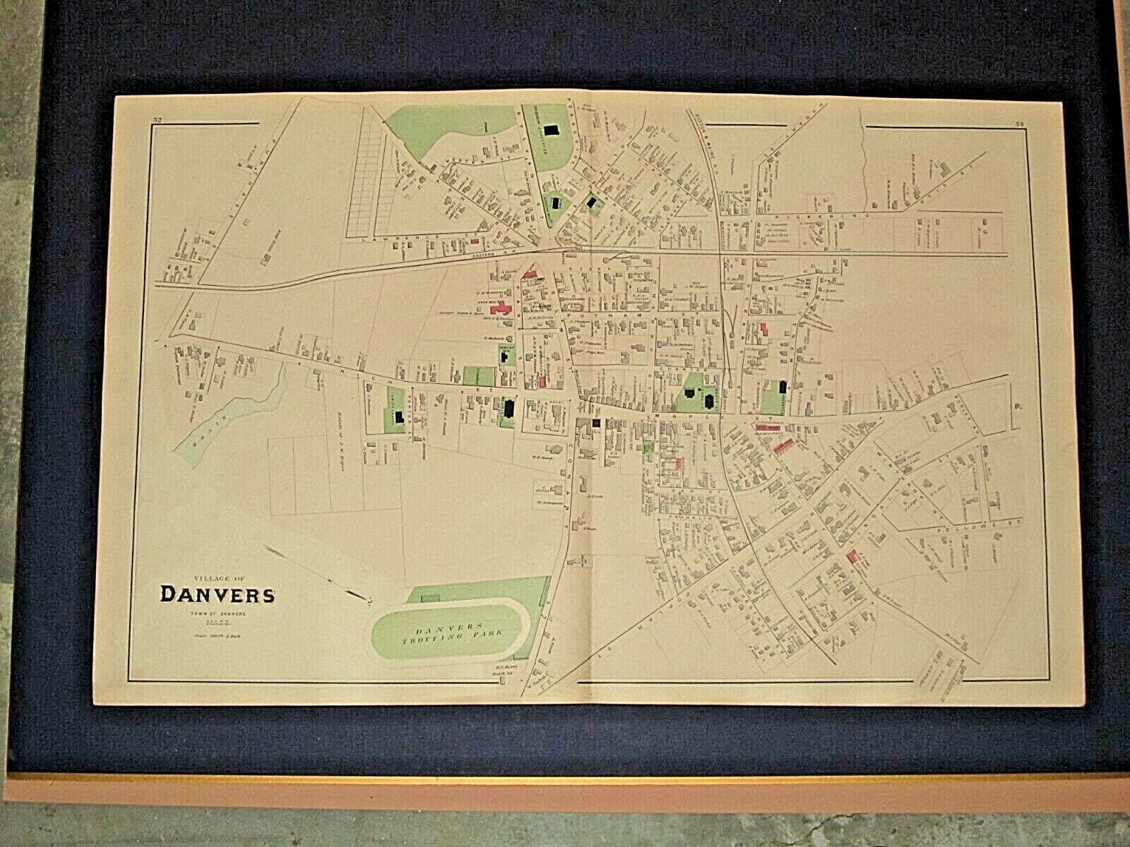 1884 DANVERS, MA., VILLAGE MAP, 28X17.5 INCHES, NOT A REPRINT eBay