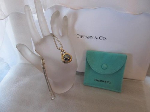 Tiffany & Co. Sterling Silber - 18K Gold Hämatit Anhänger / Halskette - Bild 6 von 8