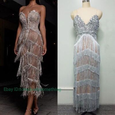 bandeau glitter dress Karma Long Sleeve Keyhole Back Sequin Dress White main image 1