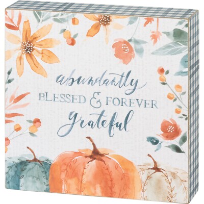 Wooden Box Sign | Absolutely Blessed & Forever Grateful | Watercolor Pumpkins
