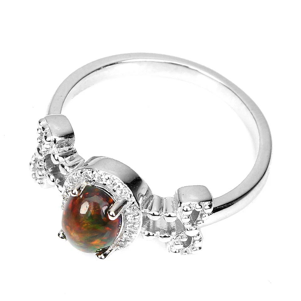 925 Anello Argento Sterling Ovale Nero Opale 7x5mm Finto Cz Gemma Gioielli - Immagine 3 di 4