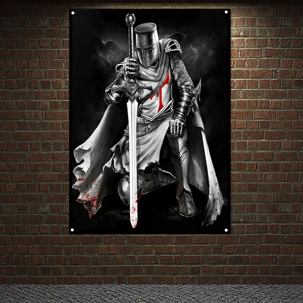 Masonic Knights Templar Flag Crusades Armor Warrior Banner Posters and Prints
