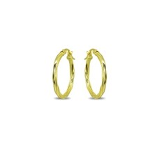 Gold Flash Sterling Silver 2x20mm Twist Round Small Hoop Earrings
