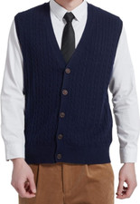 NWT Kallspin Men's Navy Cashmere Wool Blend Cable Knit Button V-Neck Cardigan XL