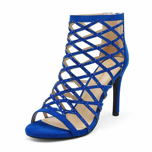 Women Rhinestone Sandals Open Toe Stilettos Heel Open Toe Dress Heel Sandals - Picture 10 of 11