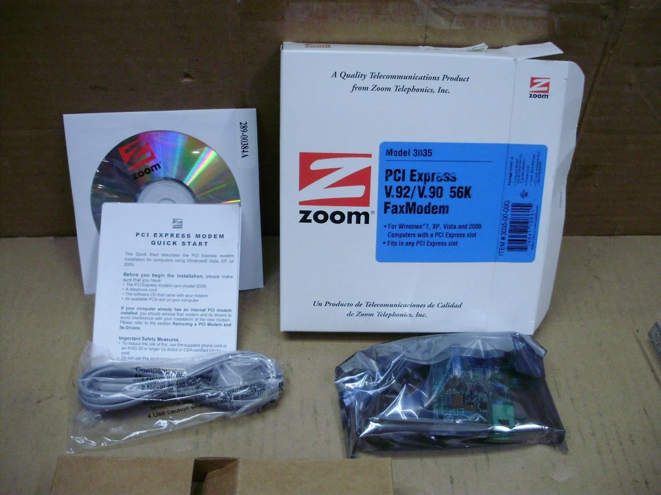 Zoom PCI Express V.92/V.90 56K Fax Modem Card, 3035-00-00G, Windows 7 Vista 2000 - Image 2 of 4