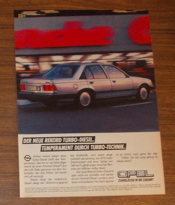 Seltene Werbung OPEL REKORD Turbo-Diesel - Temperament durch Turbo-Technik 1984