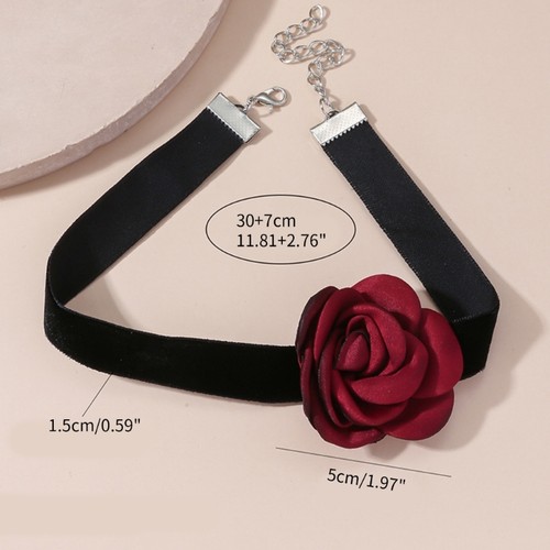 Big Flowers Necklet Velvets Delicate Neck Chain Women Jewelry Vintage Necklace - Picture 8 of 9