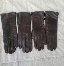 2 Pairs LADIES LEATHER GLOVES SIZE 7 And 7.5 Cashmere Lined Brown Embroidered