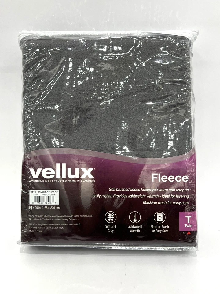 Vellux Twin Size Soft Brushed Fleece Bed Blanket 100% Polyester Tornado Gray NEW - Image 4 of 4