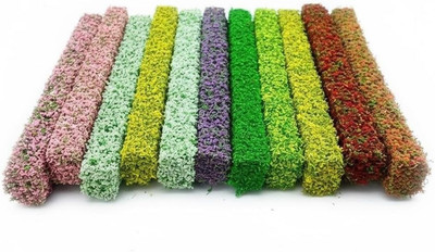9pcs Multicolor Sponge Strip Hedge Bushes, 0.59in Height, for Railway Train Layo