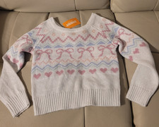 Gymboree Girl's Sweater, Glitter, Hearts  Bows, Size 7, V-Cut  Bow on the Back