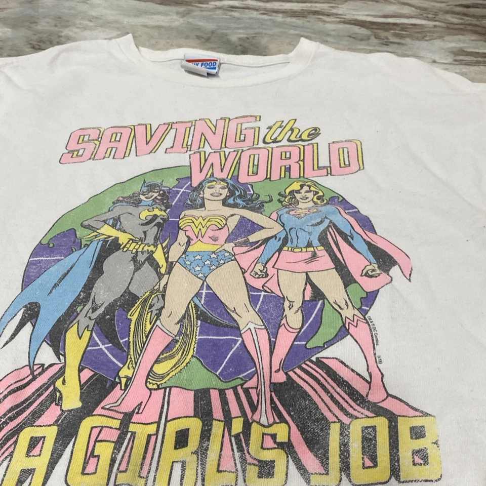 Junk Food Saving The World Is A Girls Job Wonder Woman T-Shirt Sz M Batgirl - Image 3 of 4