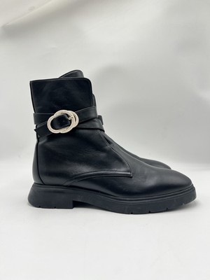 Stuart Weitzman Crystal Buckle leather ankle boots in black Size 8.5B