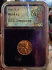 1947 D 1c MS64 Red Lincoln Wheat Cent Penny US Coin Purple Trader Bea Core NGC