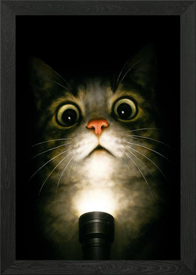 Scared Cat Meme Taschenlampe Horror gerahmtes Wandbild Poster Leinwanddruck Bild
