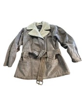 Vintage Winlit New York Leather Belted Moto Jacket with Sherpa Collar - Small