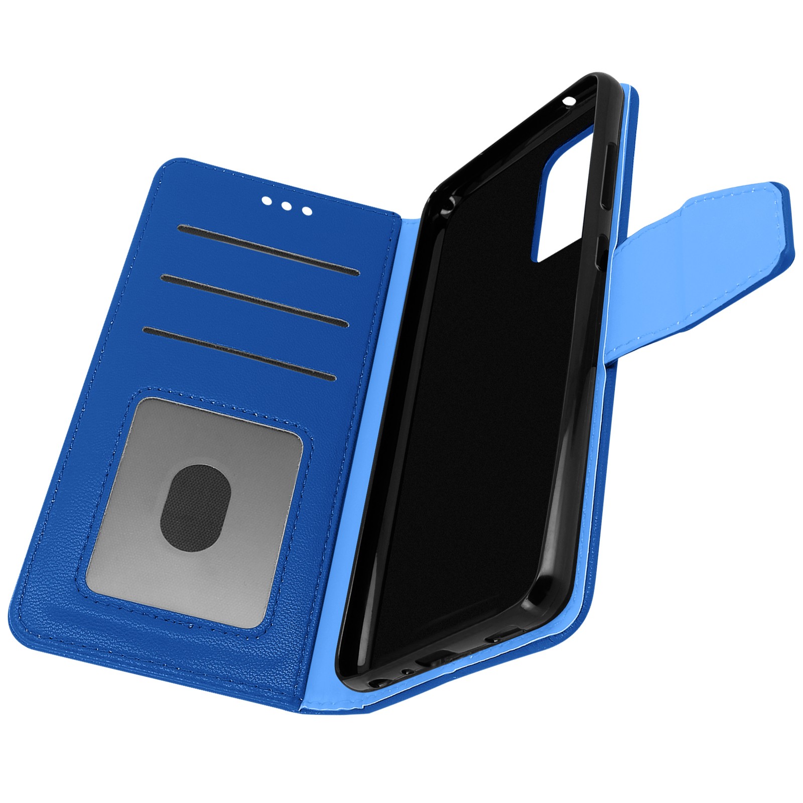 Housse Galaxy A52 bleu antichoc à clapet avec rangement de cartes