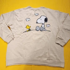 Peanuts Snoopy & Woodstock Two-Sided Crewneck Sweatshirt Beige Adult 2XL NEW