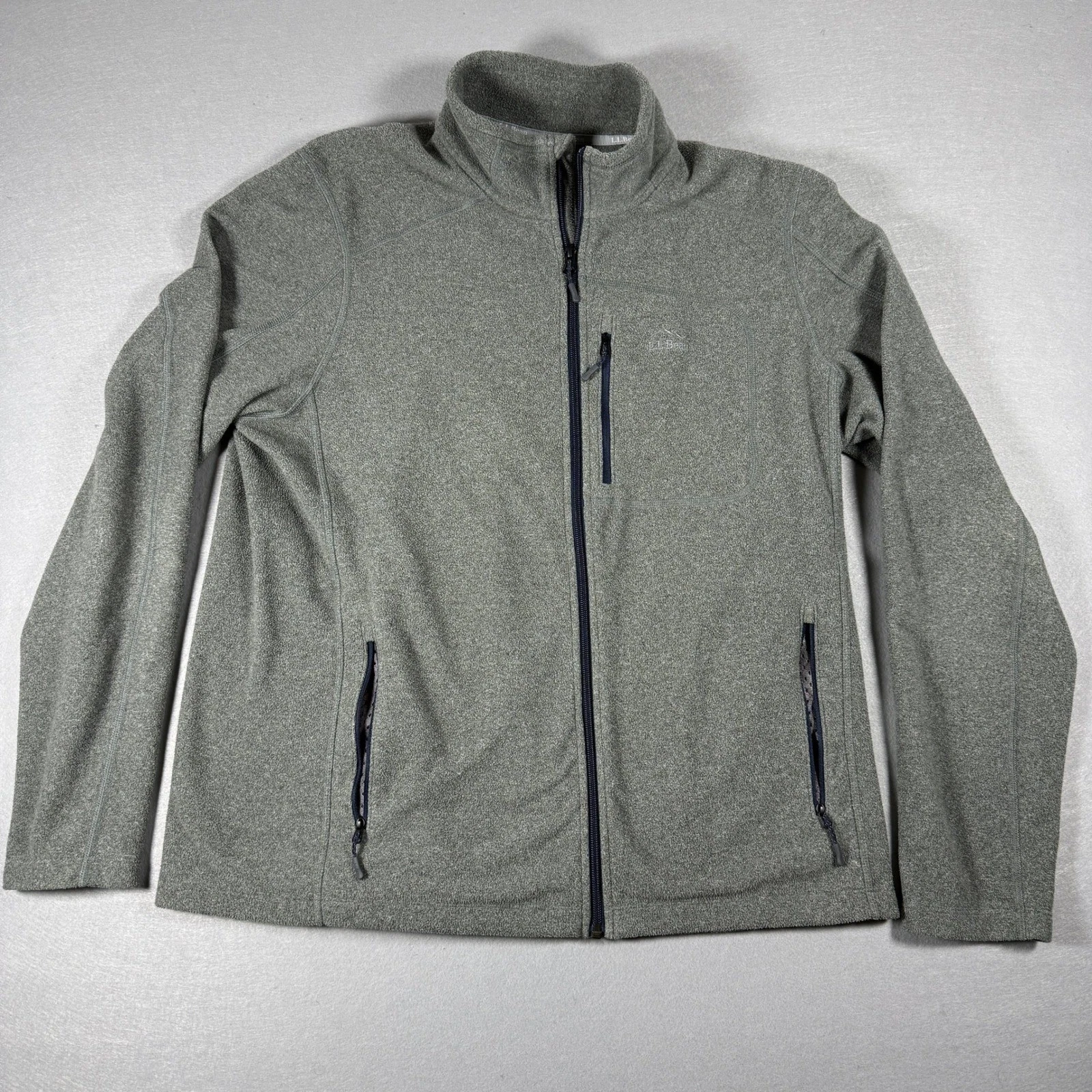 LL Bean Fleece Jacket Mens L Gray Sweater Full Zip Hiking Camping Outdoor Casual