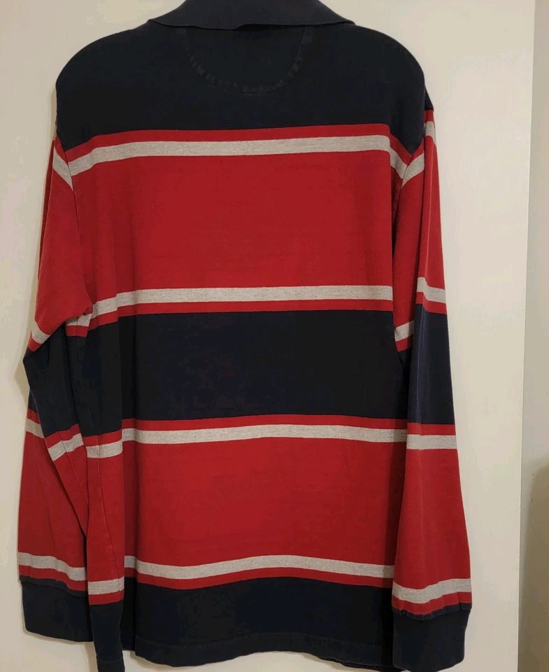 Polo de Rugby Y2K No Boundaries De Colección Para Hombres L 42-44 Azul/Rojo Rayas LS Foto 3 de 4
