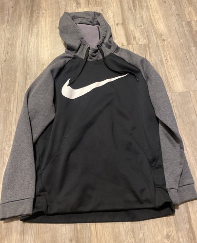 Nike Boys Size Medium Dri Fit long sleeve black and gray logo hoodie Pullover